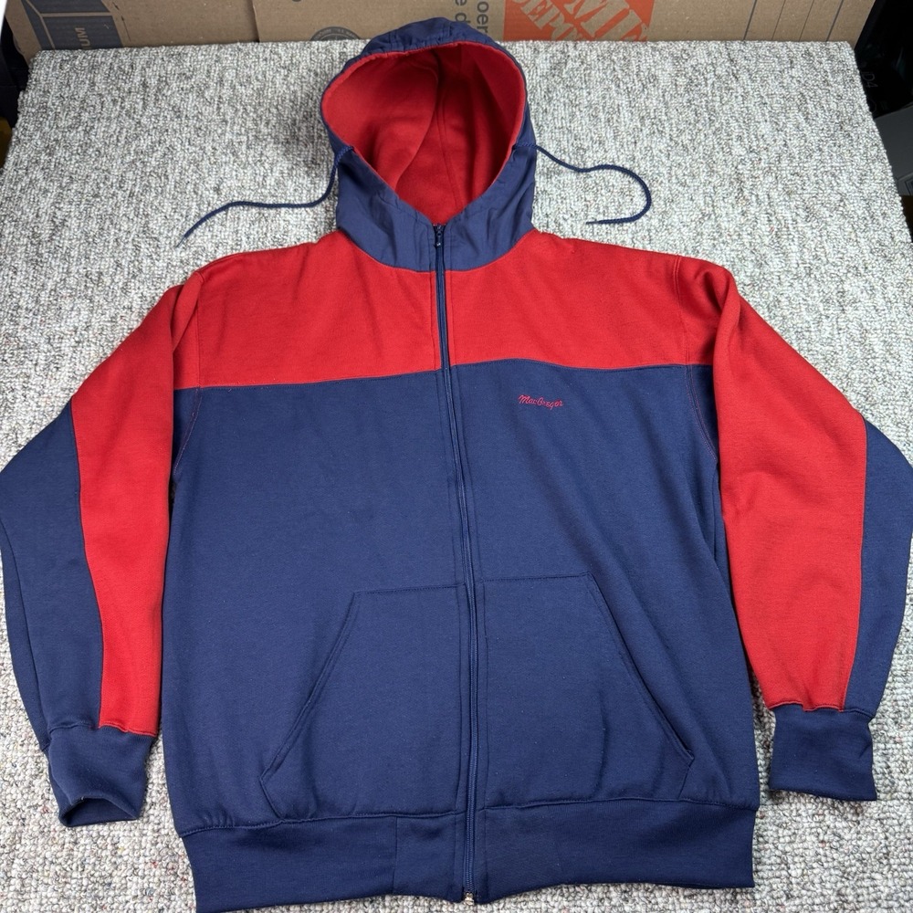 Vintage MacGregor Hoodie Mens Large Fleece Full Zip Jacket Blue Red
